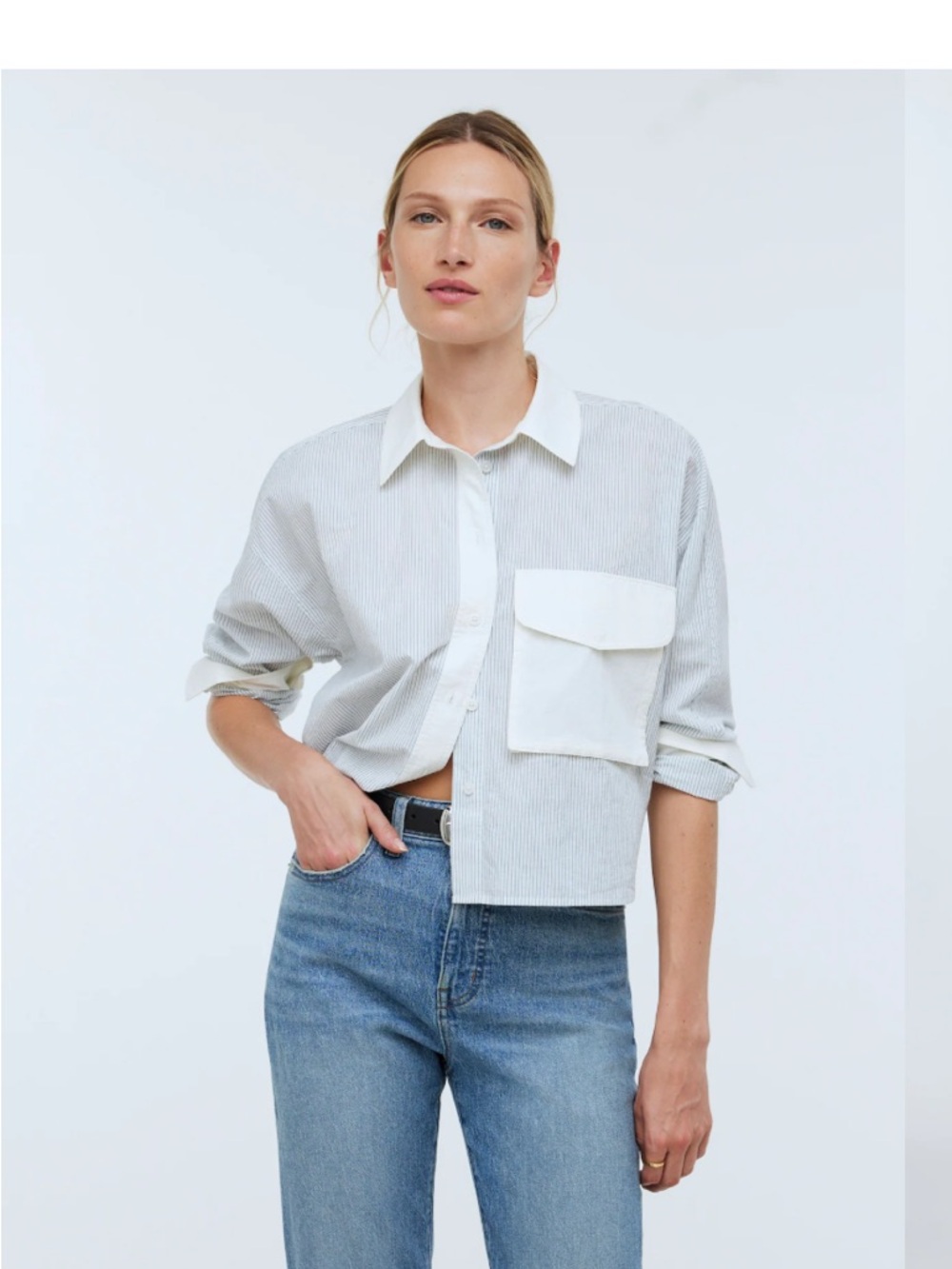 Madewell Flap pocket cropped button up in poplin